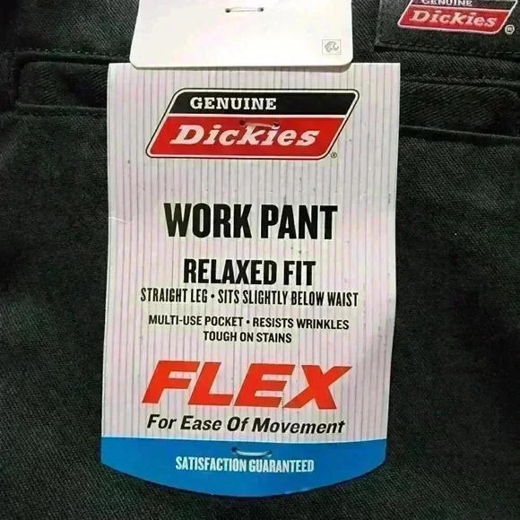 Dickies Mens Work Pants Relaxed Fit Straight Leg Flat Front Flex Pant Black - Picture 2 of 12